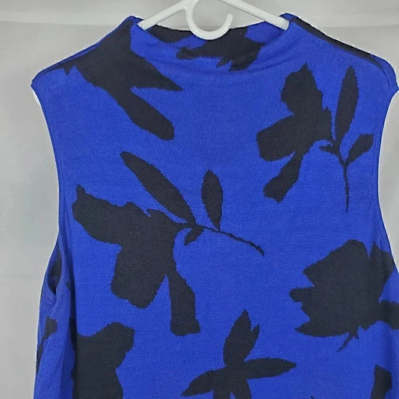 Chico's Travelers SZ 3 XL Double Knit Tank Shell Blue Sleeveless Mock Neck Flora - Picture 3 of 9